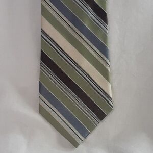 Perry Ellis Green Gray Multi Color Men's Stripe Silk Handmade Tie